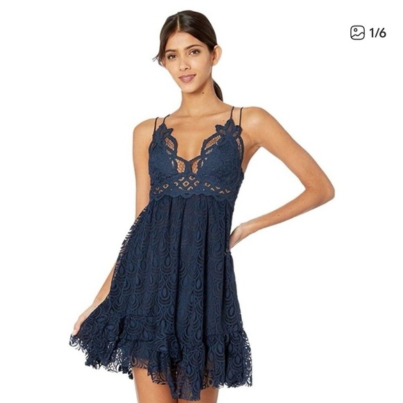 Free People Dresses & Skirts - Free People Adella Black Lace Mini Spaghetti Strap Dress - NWT
